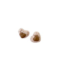 Fabric Heart Stud Earrings with Brown Bear or Heart Centers view 5