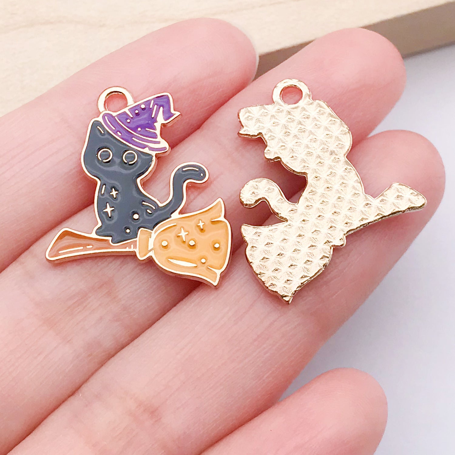 Zinc Alloy Halloween Bat Black Cat Charm Pendant for Keychain Necklace Earrings DIY