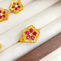 Gold Flower Open Ring Magenta Teardrop Clear Border Stones view 4