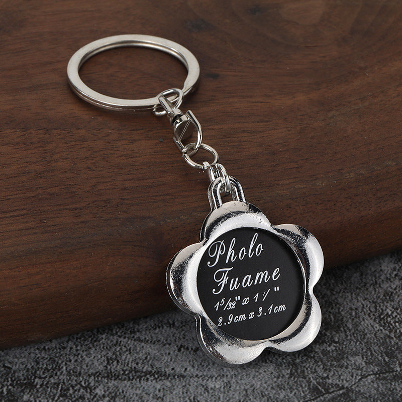 Heart Photo Frame Metal Keychain Square Couple Keepsake Charm