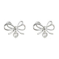Silver Bow Stud Earrings Clear Pavé Heart Drop Charm view 5
