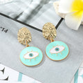 Gold Tone Textured Oval Blue Evil Eye Drop Earrings view 4