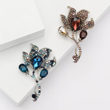 Crystal Calla Leaf Brooch Teardrop Center Purple Blue