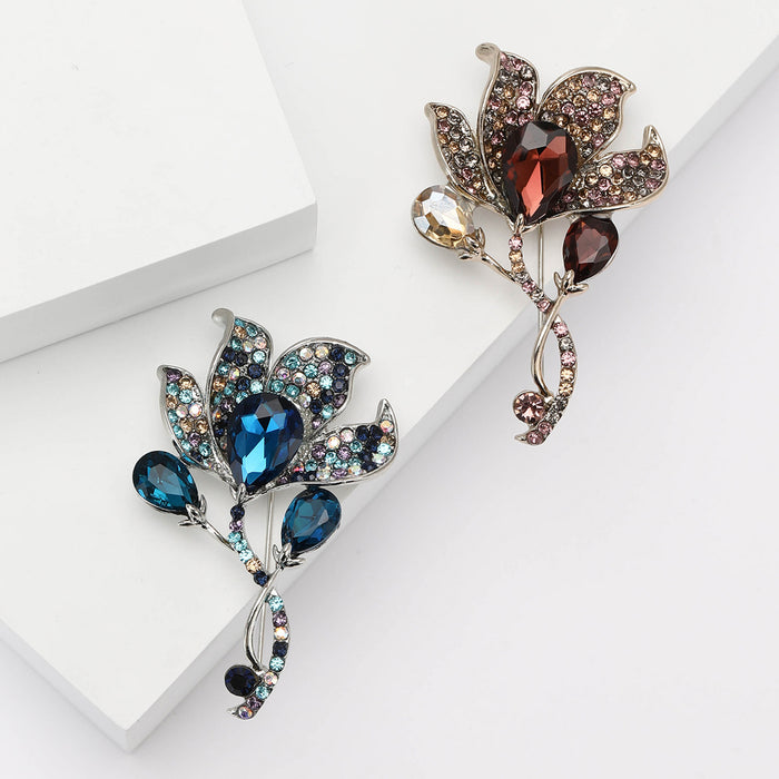 Crystal Calla Leaf Brooch Teardrop Center Purple Blue