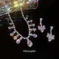 Silver Clear Teardrop Rhinestone Fringe Necklace Style view 3