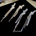 Crystal Wave and Chain Tassel Drop Earrings in Two Tones view 4