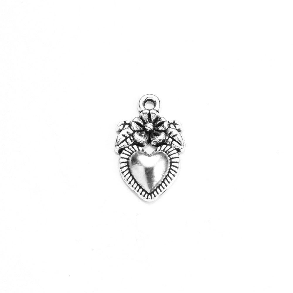 18x11mm Heart Flower Alloy Charm Pendant