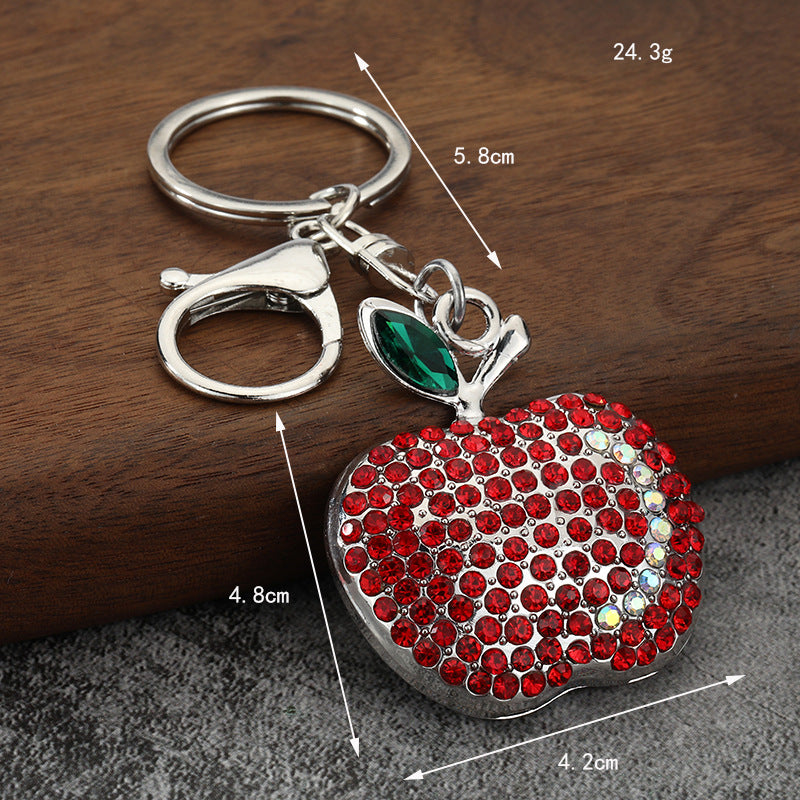 Rhinestone Apple Metal Keychain Car Bag Charm Pendant
