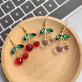 Faceted Cherry Dangle Earrings Green Leaf Accents 2 Colors view 4