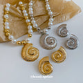 Pearl Bead Seashell Pendant Necklace and Shell Stud Earrings view 4