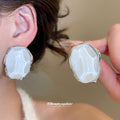 Silver White Resin Oval Ring and Stud Earrings Set view 1