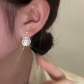 Silver Tone Pearl Crystal Front Back Stud Earrings view 3