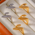 Open Band Dual Leaf Rings Gold Steel Tone Titanium Steel view 4