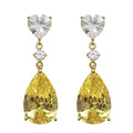 Yellow Pear-Shaped Stone Long Drop Earrings In Gold Tone view 2
