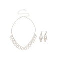 Silver Rhinestone Scallop Necklace Earring Set Bow Pendant view 5