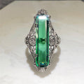Green Rectangular Bar Filigree Ring Silver Tone Metal view 6