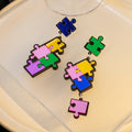 Asymmetric Multicolor Puzzle Piece Acrylic Drop Earrings view 2