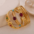 Gold Tone Stone Inlay Bangles Red Agate Turquoise Natural view 4
