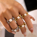 Open Square Frame Freshwater Pearl Rings Steel Or Gold Tone view 3