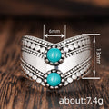 Antique Silver V Chevron Dual Turquoise Cabochon Ring view 4