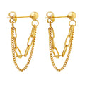 Double Layer Paperclip Chain Drop Stud Earrings Gold Steel view 5