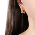 Asymmetric Heart Frame Glass Stone Earrings Gold Steel view 9