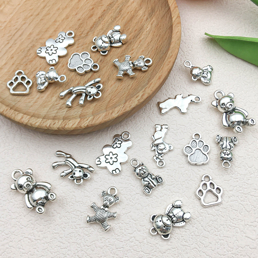 Antique Silver Zinc Alloy Toy Bear Animal Charm Pendant for DIY Bracelet Necklace Making