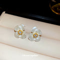 White Petal Flower Stud Earrings with Gold Tone Centers view 4