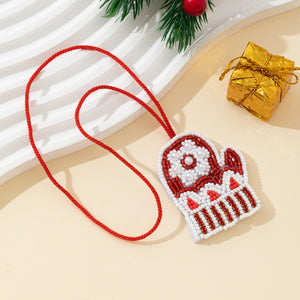 Handmade Beaded Red Mitten Bag Charm with Flower and Red Cord