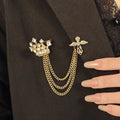 Crown Double Chain Collar Brooch Pin Sets in Two Finishes view 2