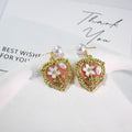 Gold Heart Enamel Floral Pearl Drop Earrings 8 Styles view 8