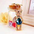Blue Faceted Stone Bear Gold-Tone Rhinestone Metal Keychain view 3