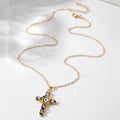 Gold Cross Evil Eye Gemstone Pendant Necklaces 4 Colors view 3