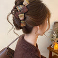 Brown Mixed Tweed Bow Large Hair Claw Clip Coffee Tone view 2