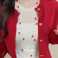 Red and White Beaded Layered Long Pendant Necklace view 1