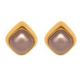 Gray Domed Square Stud Earrings in Polished Gold Tone view 5