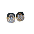 Crystal Framed Enamel Oval Stud Earrings Decorative Jewelry Design view 5