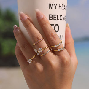 Open Side Pavé Zircon Band Rings Gold Steel Pink Clear