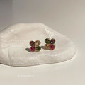 Multicolor Four Stone Flower Mini Stud Earrings Gold Tone view 4
