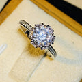 White Gold Tone Sunburst Halo CZ Finger Ring Sizes 6-10 view 2