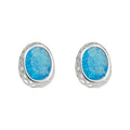 Sea Blue Ice Crack Oval Stud Earrings Silver Lattice view 5