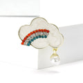 White Cloud Rainbow Brooch Rhinestones Pearl Drop Metal Pin Brooch view 1