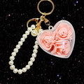 Rose Filled Clear Heart Keychains with Pearl Loops in Eleven Options view 8