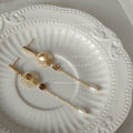 Gold Tone Translucent Disc Chain And Pearlescent Teardrop Earrings view 4