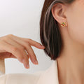 Square Cherry Enamel Stud Earrings Gold Steel Pair view 1