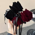Burgundy Velvet Glitter Bow Banana Twist Hair Clip view 3