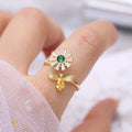 Bee Sunflower Open Adjustable Ring Gold White Metal Alloy view 6