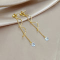 Silver and Gold Wavy Bar Chain Clear Drop Earrings view 7
