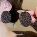 Brown Leopard Oval Flocked Stud Earrings Fashion Jewelry view 4