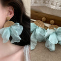 Raffia Disc And Fabric Petal Drop Earrings Fashion Jewelry view 1